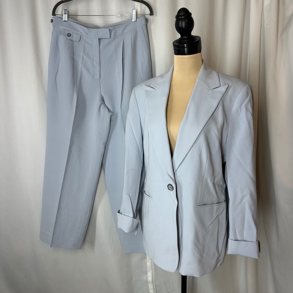 Jones‎ New York Pantsuit Women's Size 10 Light Blue 2 pc Blazer Trouser Set READ